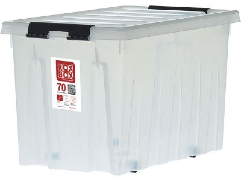 Ящик пластиковый 589х396х355 мм с крышкой и клипсами, на роликах Rox box 70 высокое качество товара